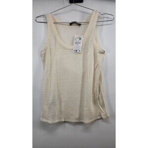 Mango MNG Womens XS Ecru Linen Tank Top NWT 100% Linen Weave Wide Straps